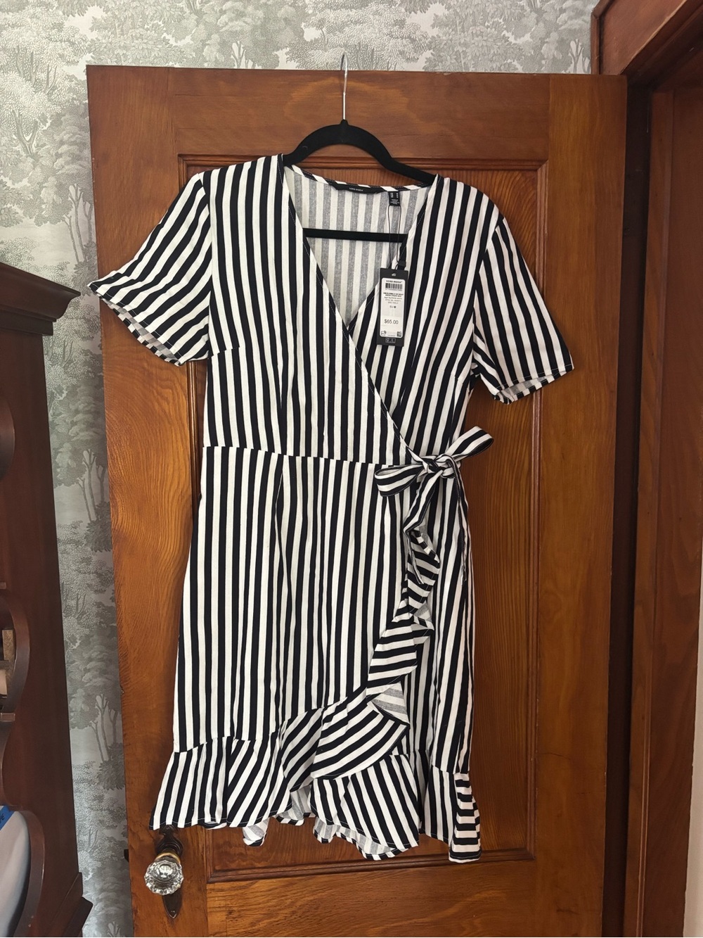 Vero Moda Black & White Striped Wrap Mini Dress